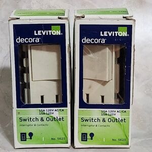 Lot of 2 - Leviton 5625 Almond Decora Switch & Receptacle Outlet 15A-120V AC/CA